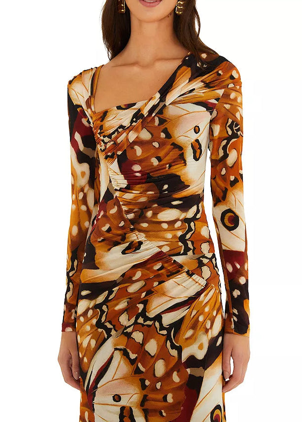 FARM Rio Borbofly Multicolor Long Sleeve Macrame Maxi Dress