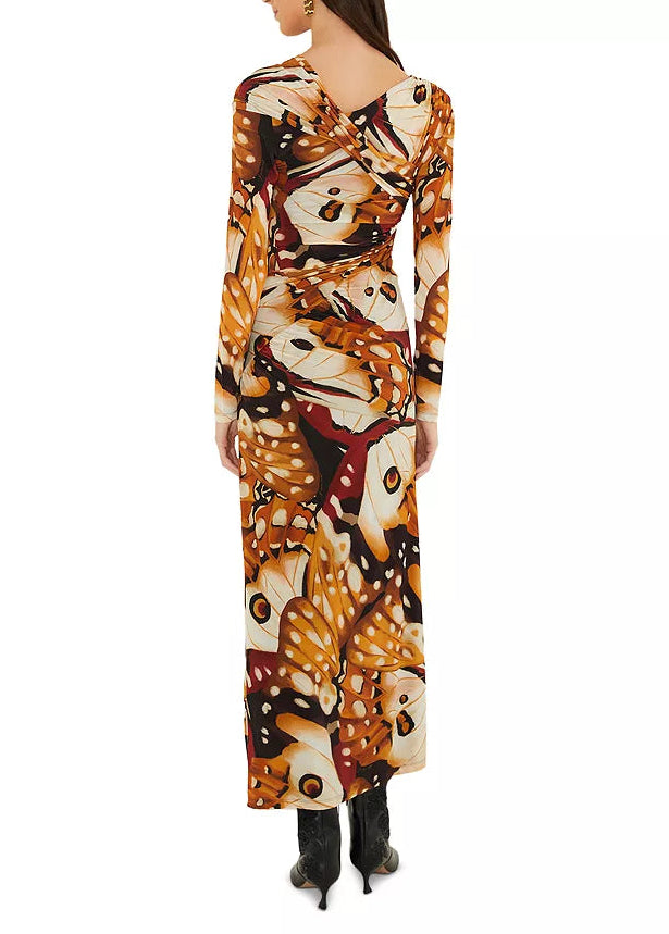 FARM Rio Borbofly Multicolor Long Sleeve Macrame Maxi Dress