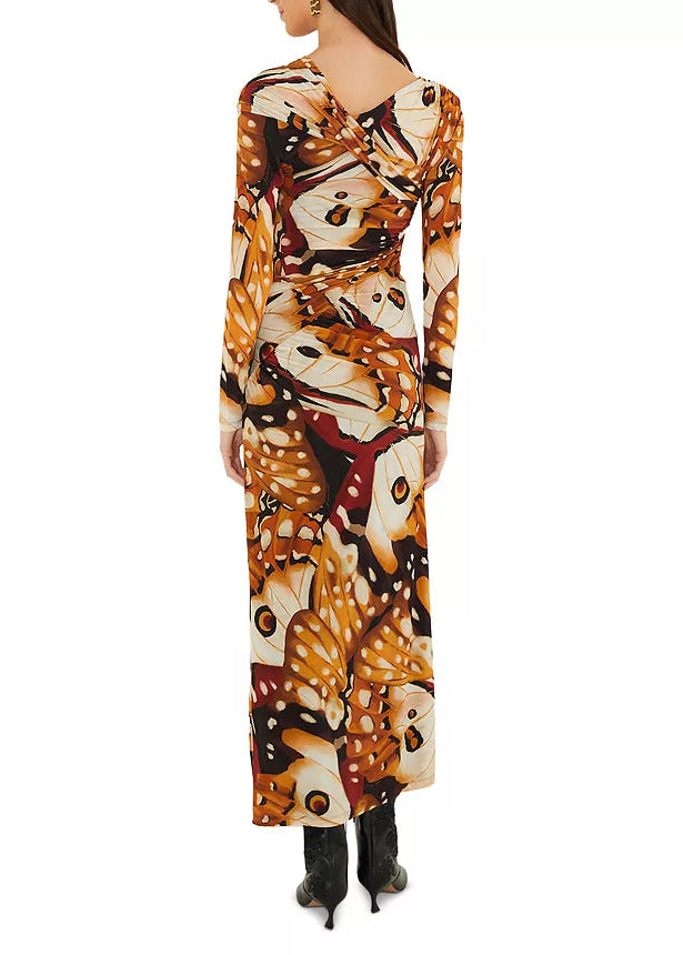 FARM Rio Borbofly Multicolor Long Sleeve Macrame Maxi Dress