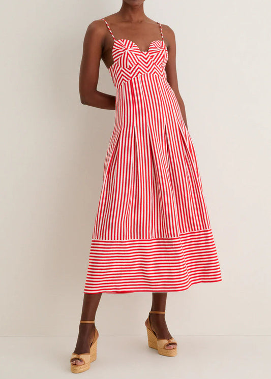 FARM Rio Checkered Stripes Off-White Sleeveless Maxi Dress