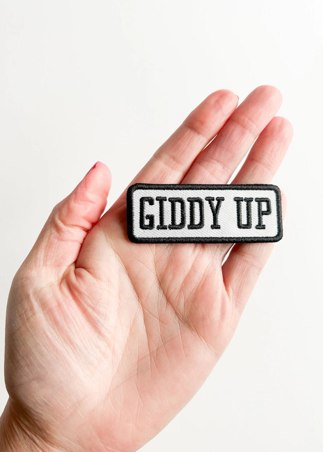 Field Trip Threads Giddy Up Patch Black and White Embroidered Iron-On Patch