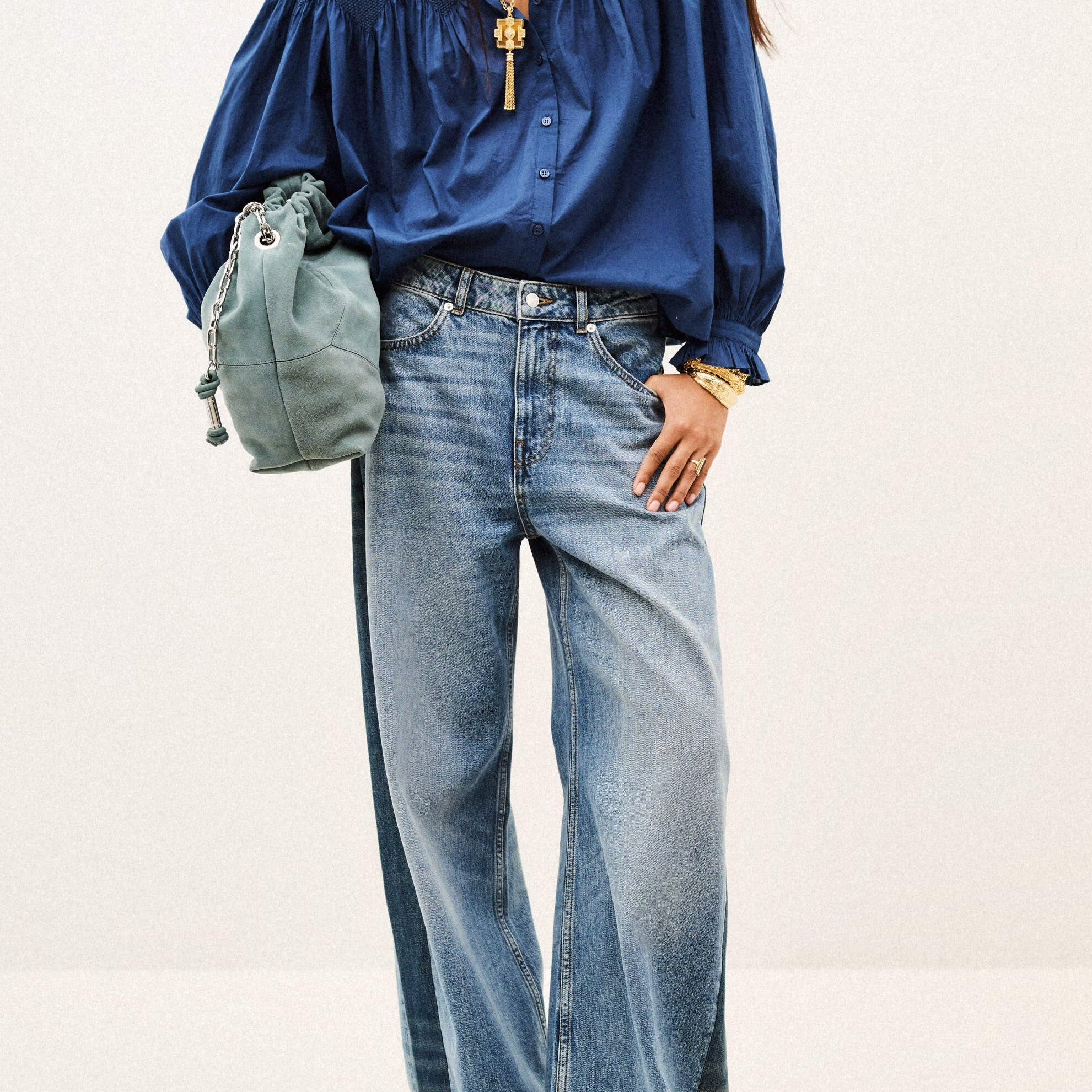 ba&sh TONIA Embroidered Shirt | Bleu