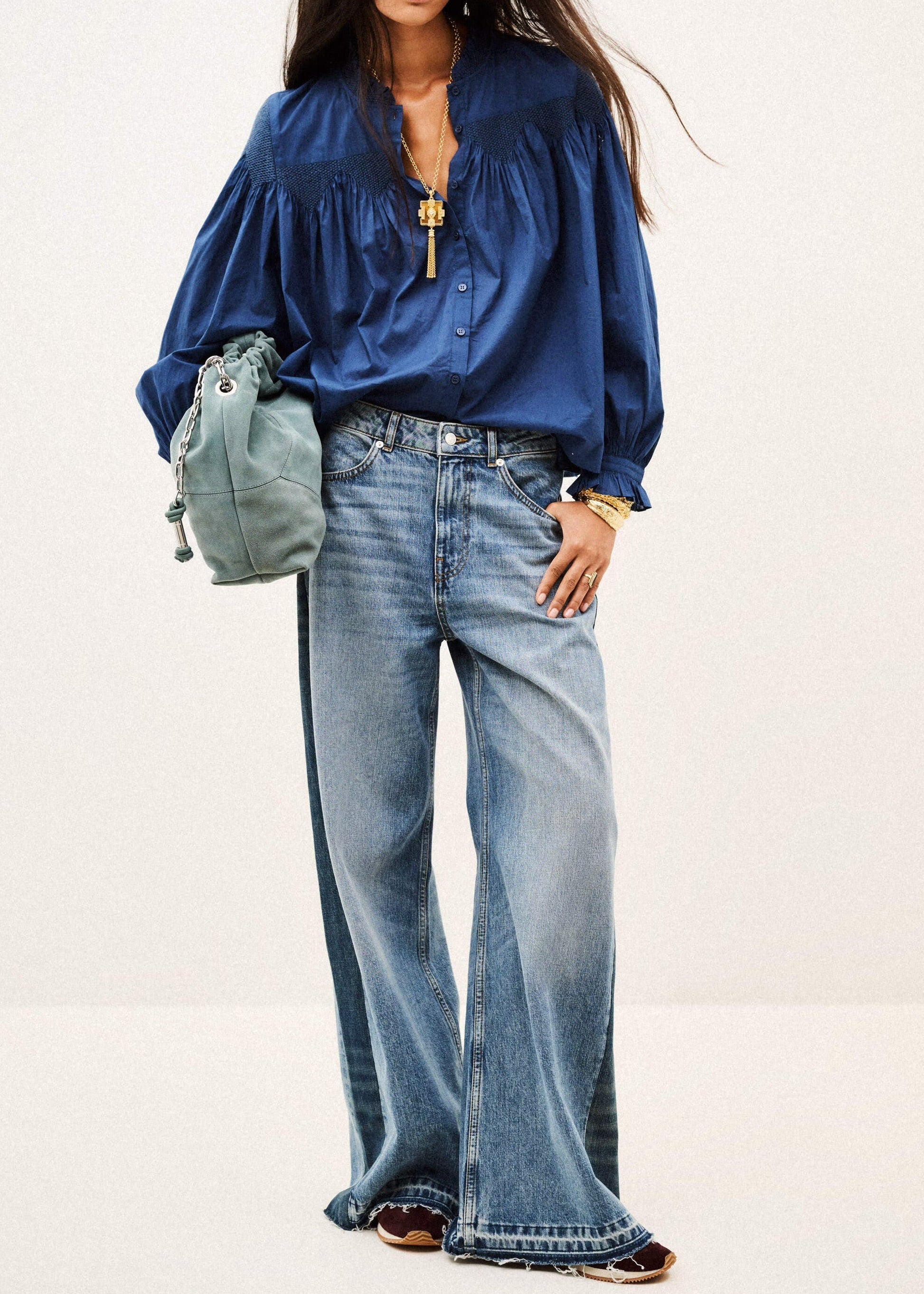 ba&sh TONIA Embroidered Shirt | Bleu