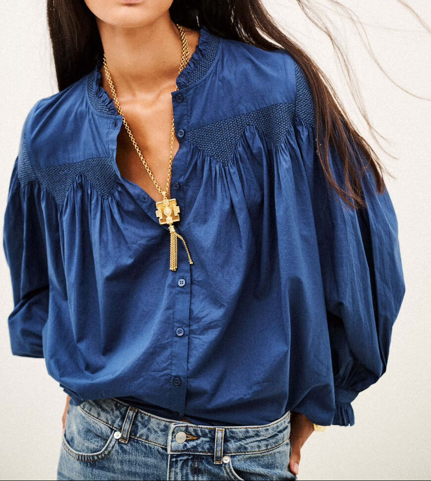 ba&sh TONIA Embroidered Shirt | Bleu