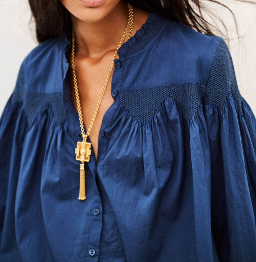 ba&sh TONIA Embroidered Shirt | Bleu