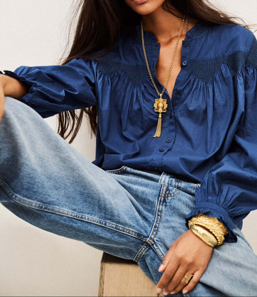 ba&sh TONIA Embroidered Shirt | Bleu