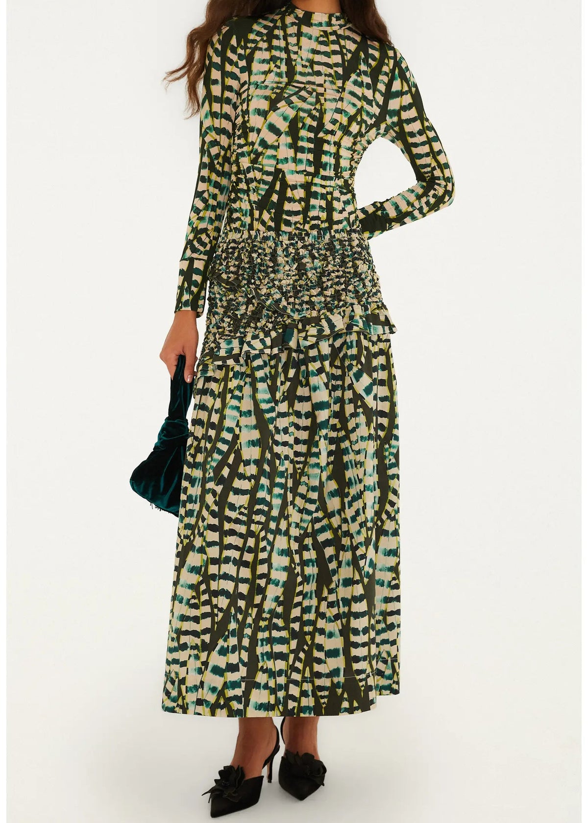 FARM Rio Striped Leaves Moss Green Blouse
