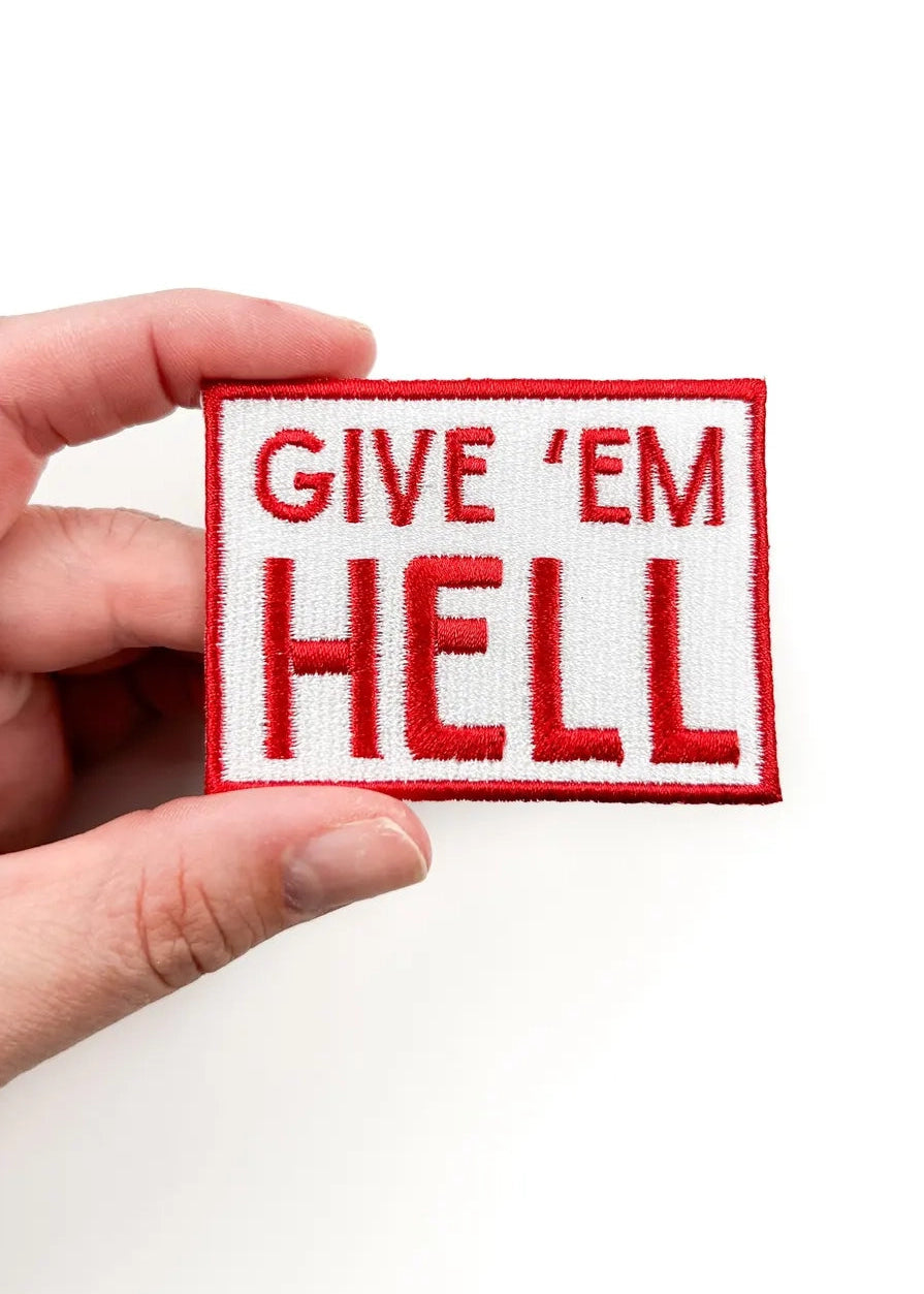 Field Trip Threads Give 'em Hell Embroidered Iron-On Patch Cowboy Rodeo Red