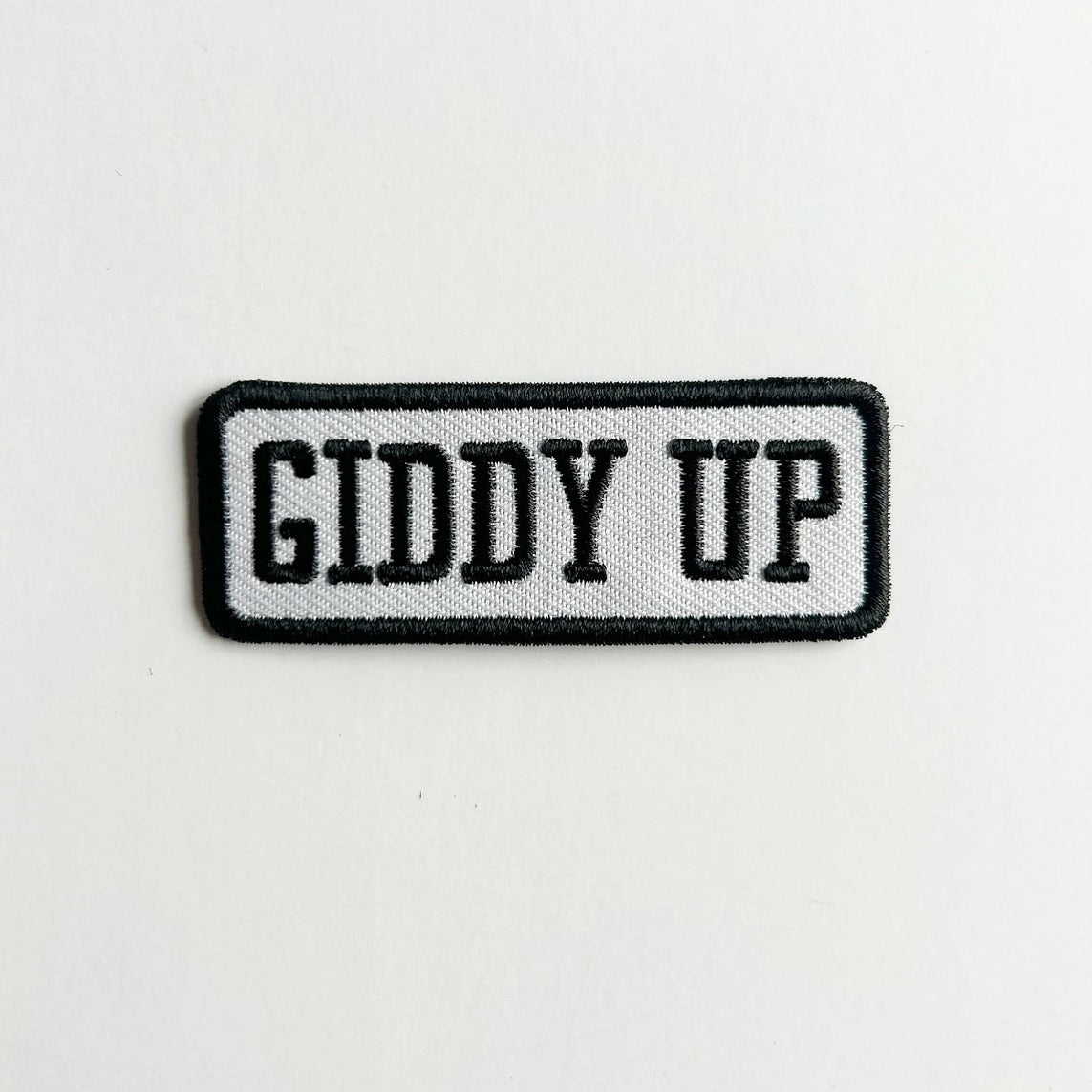 Field Trip Threads Giddy Up Patch Black and White Embroidered Iron-On Patch