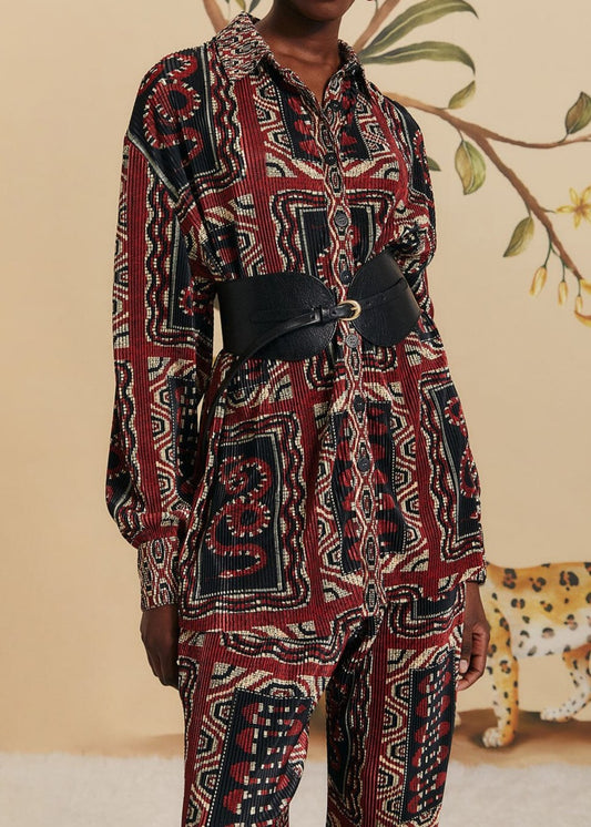 FARM Rio Black Snake Scarves Pleated Shirt