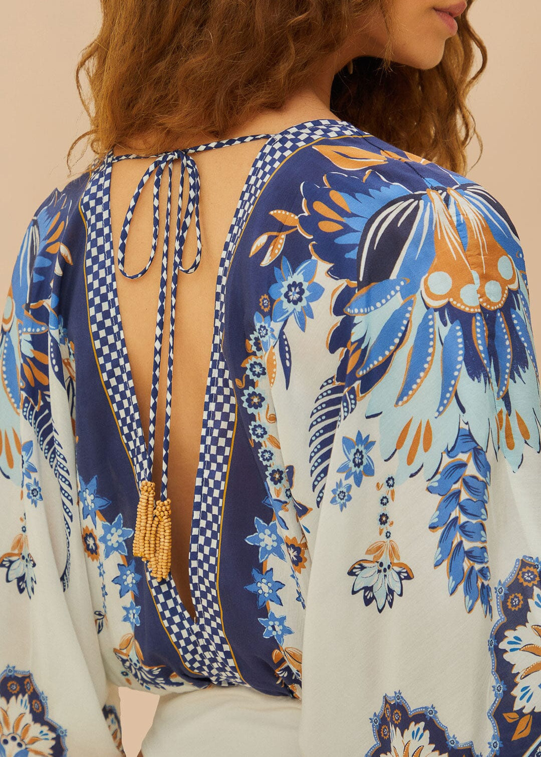 FARM Rio Off-White Ana Tapestry Kimono Bodysuit