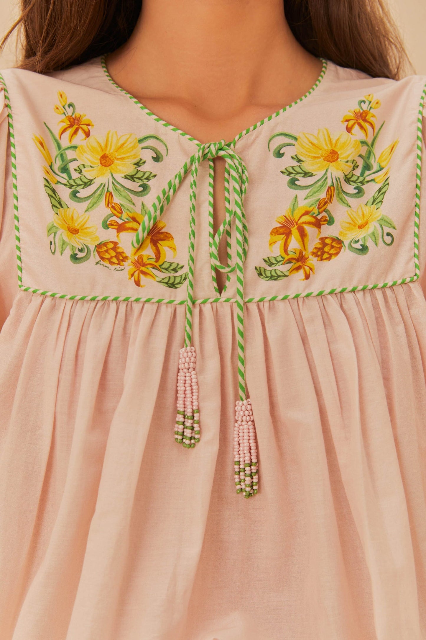 FARM Rio Pink Botanical Beauty Long Sleeve Blouse
