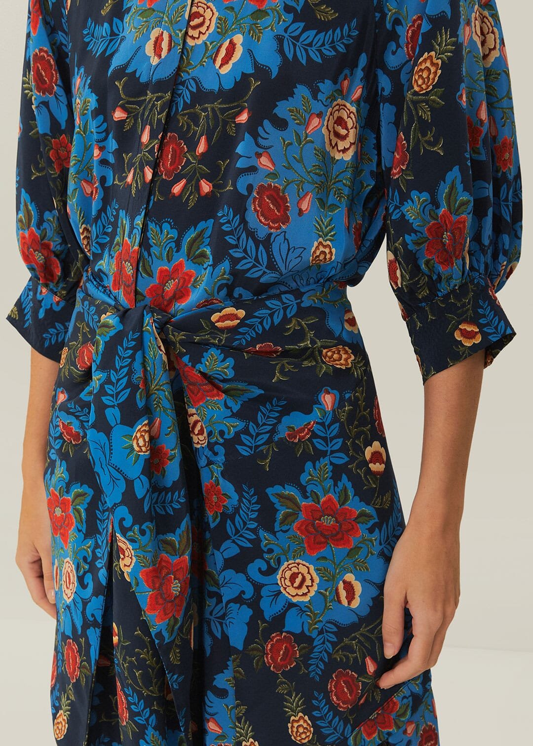 FARM Rio Blue Arabesque Floral Midi Dress tenley dietrich