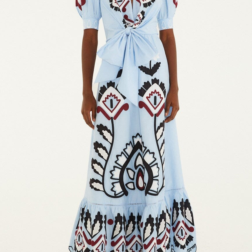 FARM Rio Blue Artisinal Short Sleeve Maxi Dress