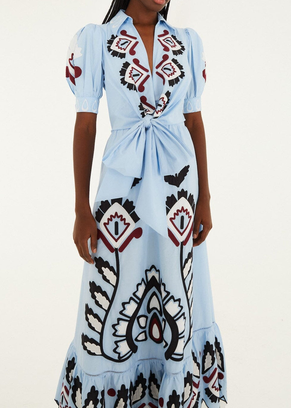 FARM Rio Blue Artisinal Short Sleeve Maxi Dress