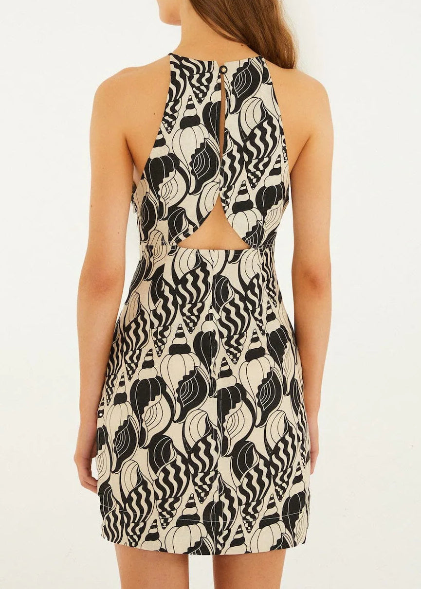 FARM Rio Sand Diamond Seashell Serenade Euroflax™ Premium Linen Cut Out Mini Dress