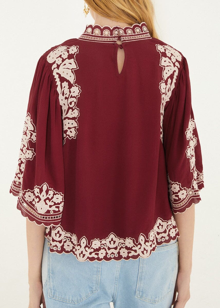 FARM Rio Bicolor Palm Tree Embroidery Blouse