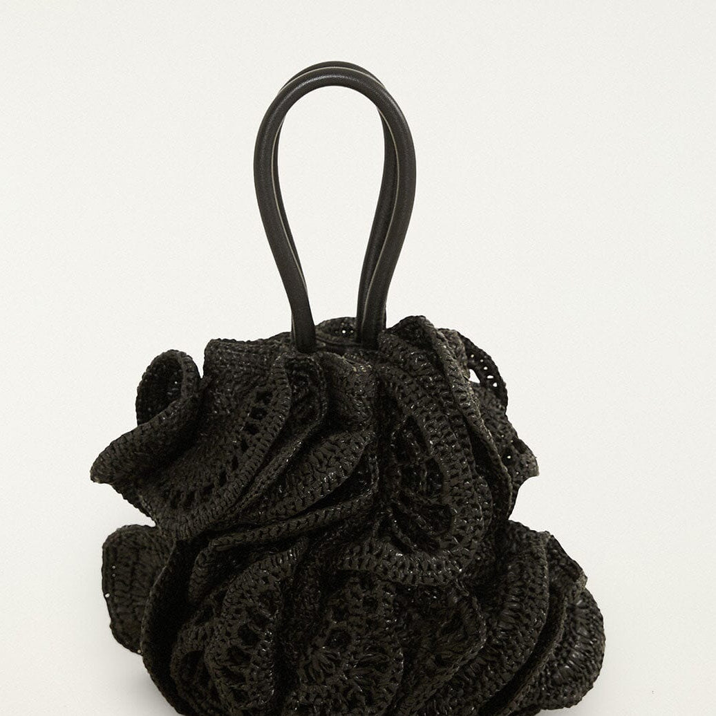 FARM Rio Raffia Flower Bag | Black