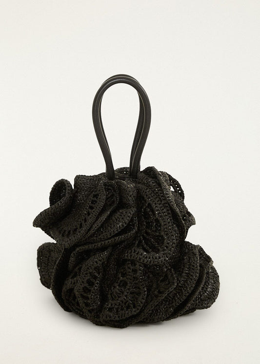 FARM Rio Raffia Flower Bag | Black