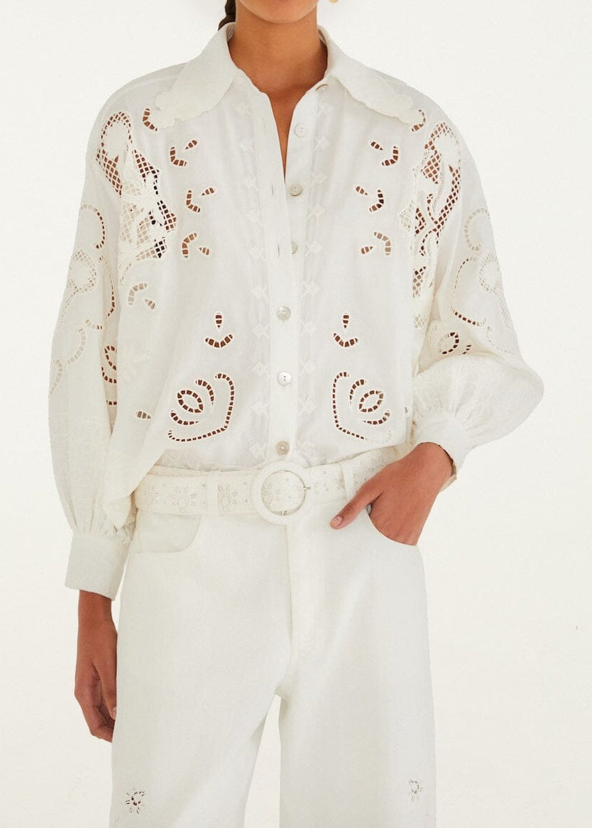 FARM Rio Off-White Embroidered Flowers Richelieu Shirt