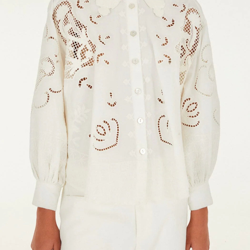 FARM Rio Off-White Embroidered Flowers Richelieu Shirt