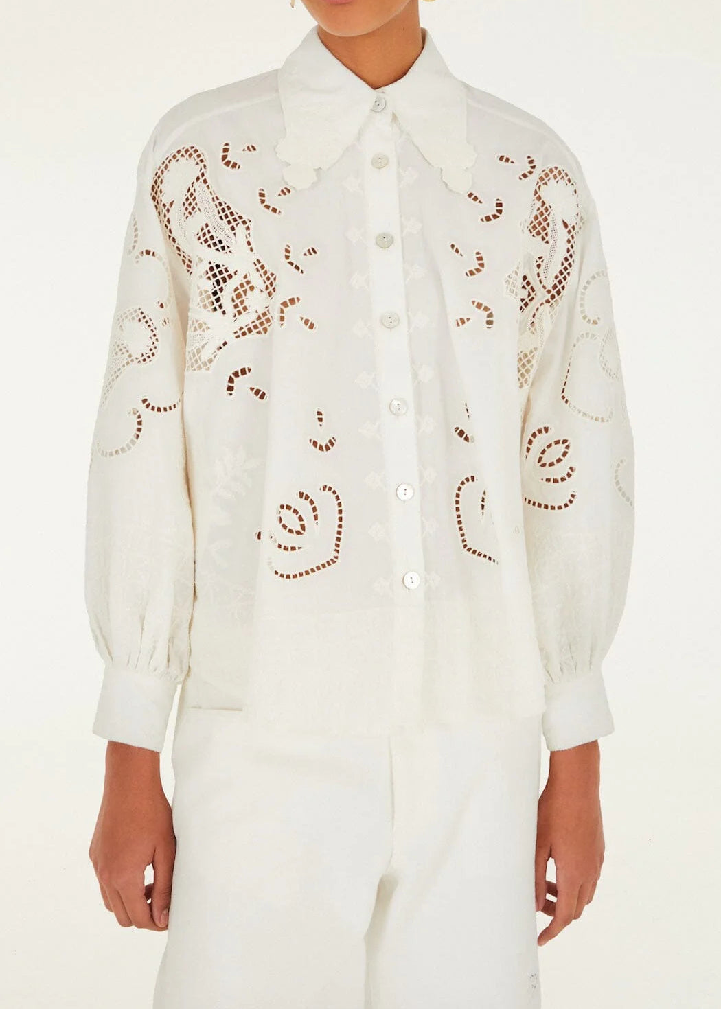 FARM Rio Off-White Embroidered Flowers Richelieu Shirt