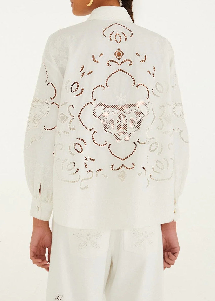 FARM Rio Off-White Embroidered Flowers Richelieu Shirt