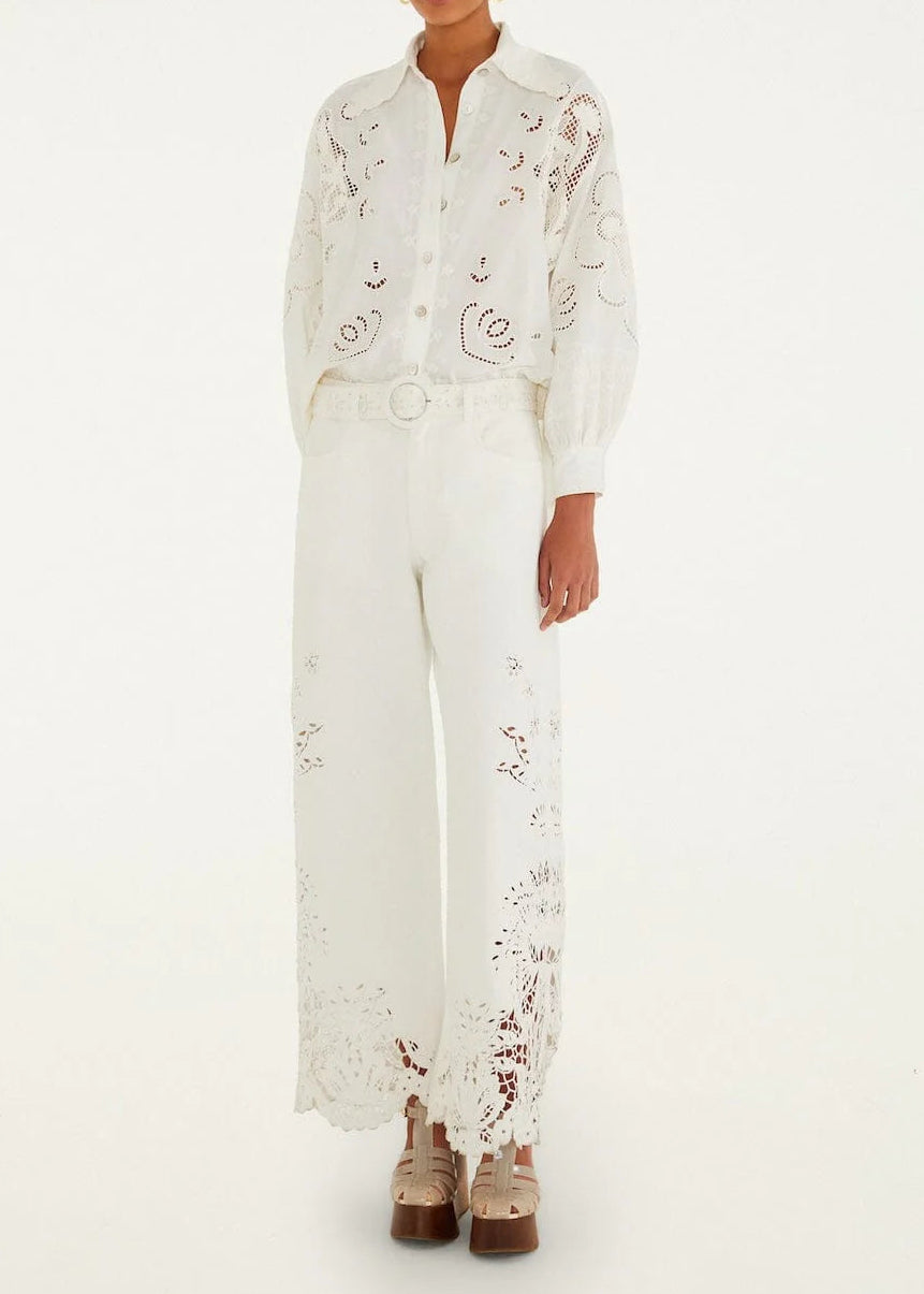 FARM Rio Off-White Embroidered Flowers Richelieu Shirt