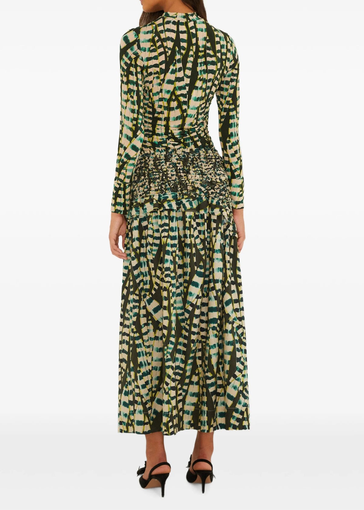 FARM Rio Striped Leaves Moss Green Midi Skirt