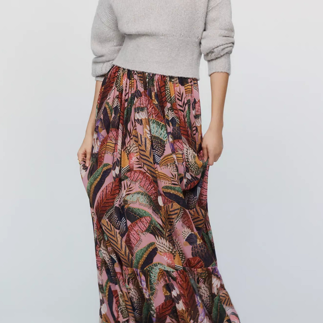 FARM Rio Artisanal Birds Maxi Skirt | Blush Pink