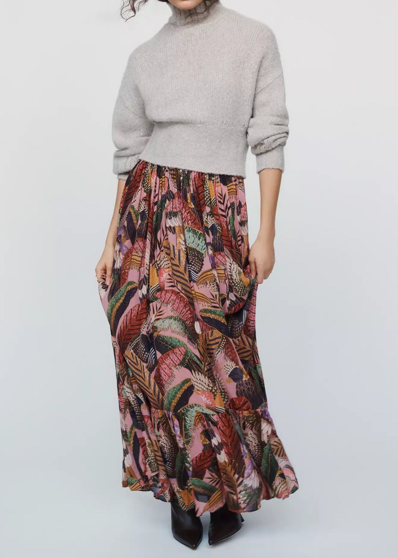 FARM Rio Artisanal Birds Maxi Skirt | Blush Pink
