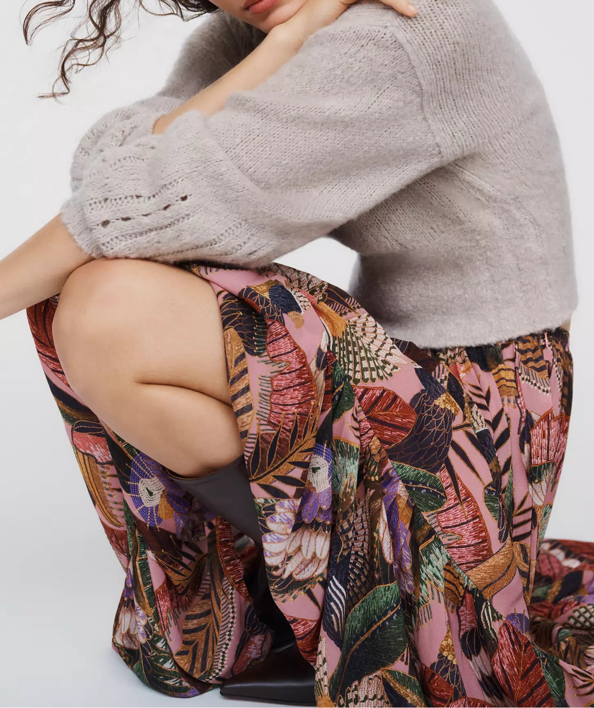 FARM Rio Artisanal Birds Maxi Skirt | Blush Pink