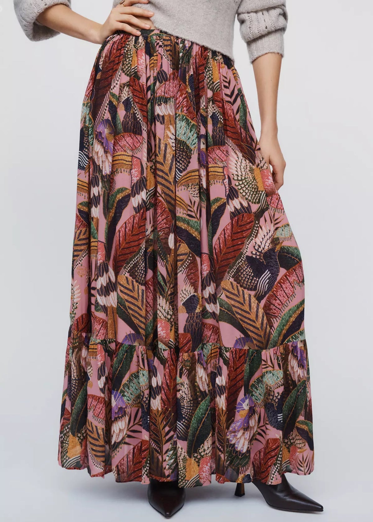 FARM Rio Artisanal Birds Maxi Skirt | Blush Pink