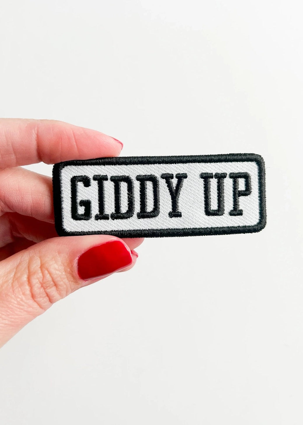 Field Trip Threads Giddy Up Patch Black and White Embroidered Iron-On Patch