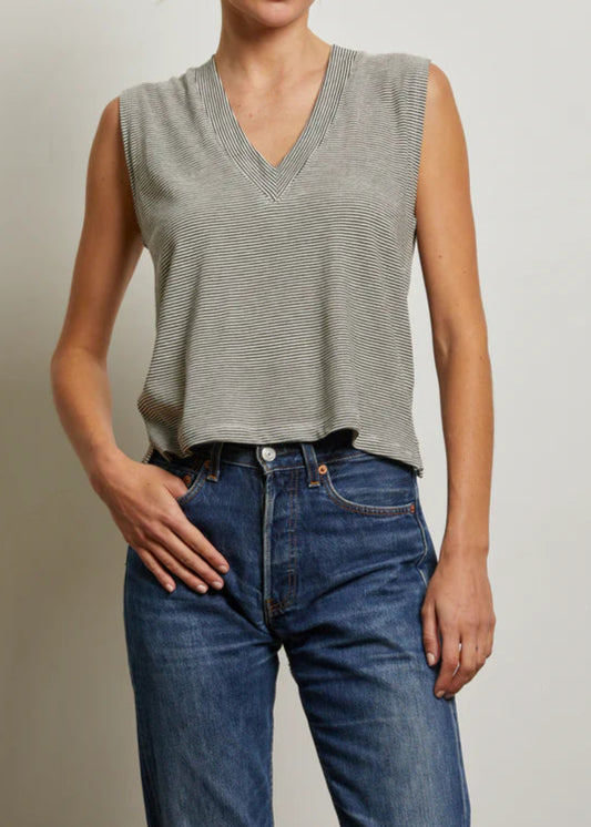 Perfect White Tee Lucy Stripe Linen Jersey V-Neck Tank
