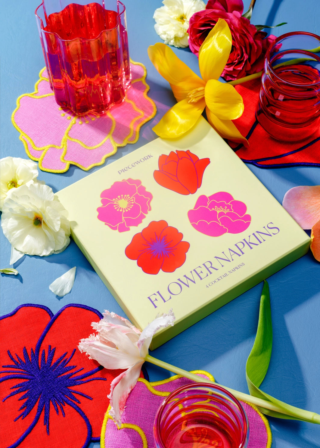 Piecework Flower Cocktail Napkins | Set of 4