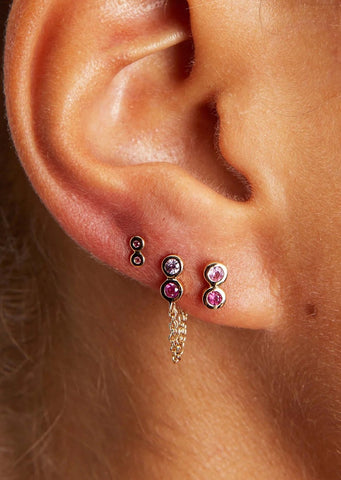 Tiny Infinity Stud With Ruby + Pink Sapphire