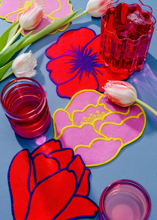 Piecework Flower Cocktail Napkins | Set of 4