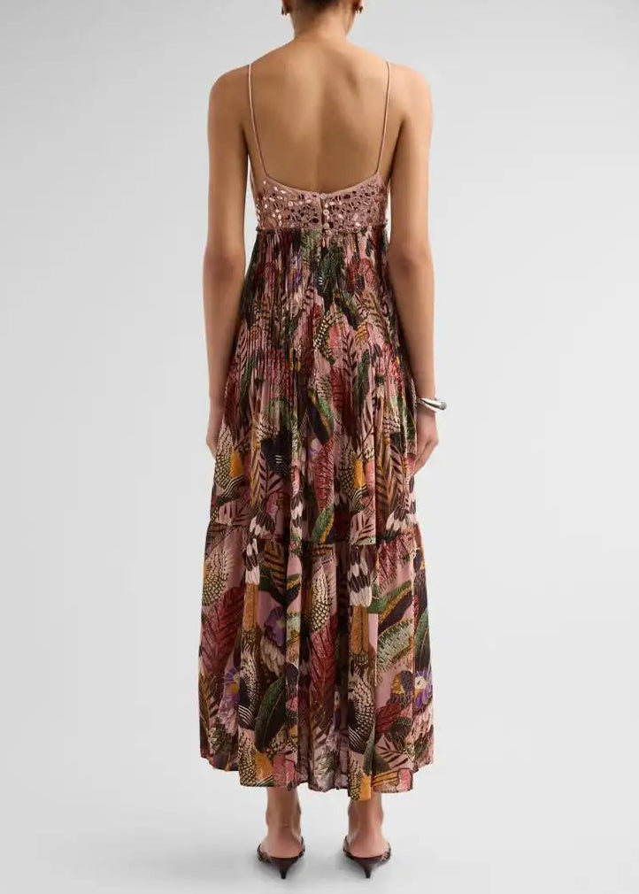FARM Rio Artisanal Birds Pink Sleeveless Maxi Dress