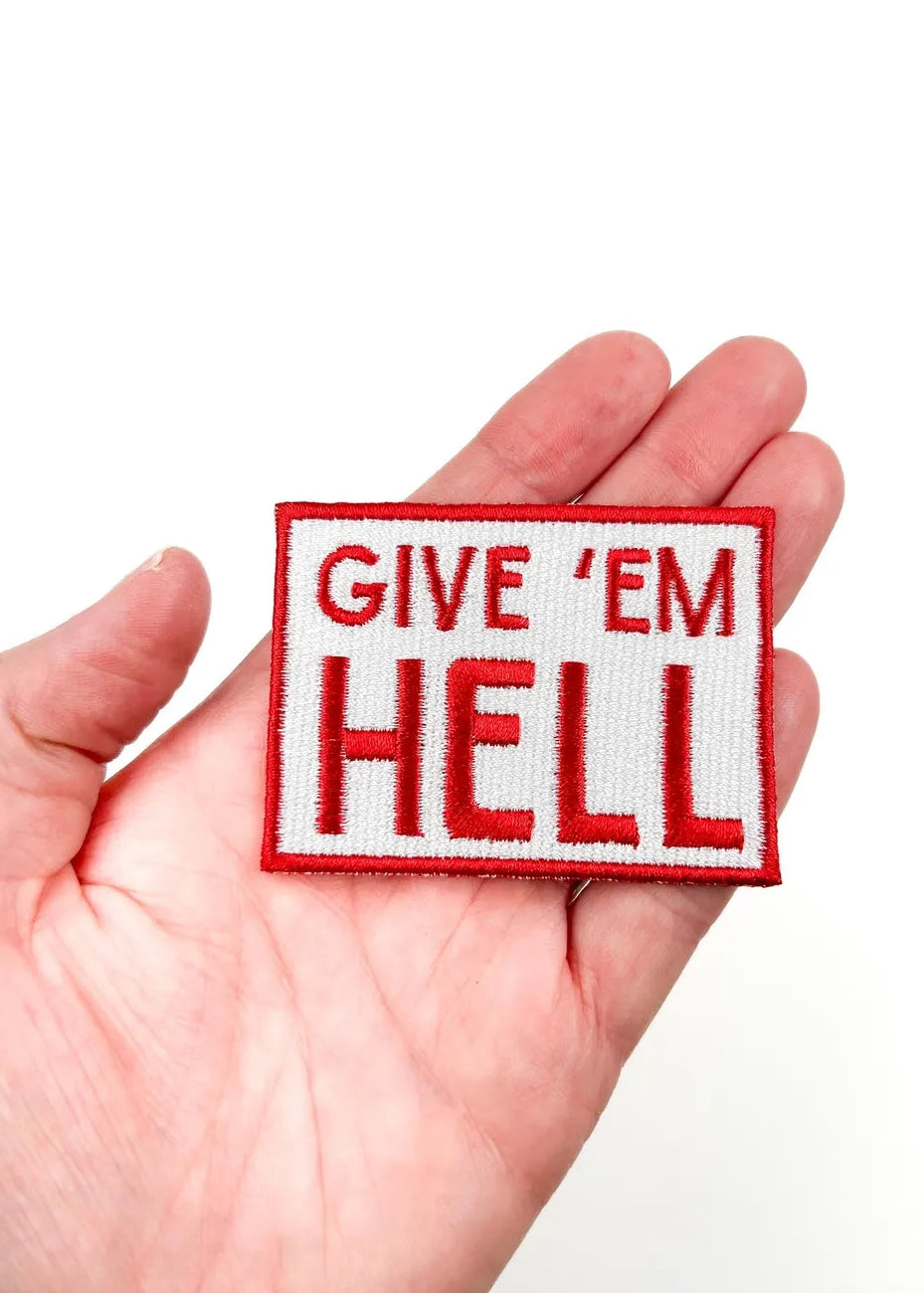 Field Trip Threads Give 'em Hell Embroidered Iron-On Patch Cowboy Rodeo Red