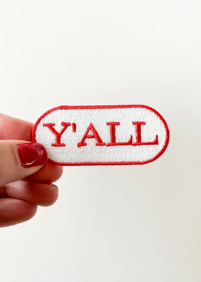Field Trip Threads Red & White Y'all Embroidered Iron-On Patch