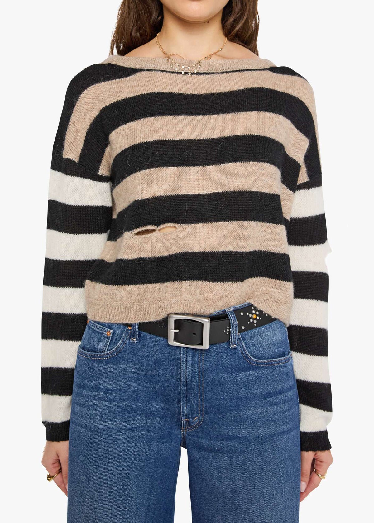 MOTHER The Cold Shoulder | Ivory Oatmeal Black