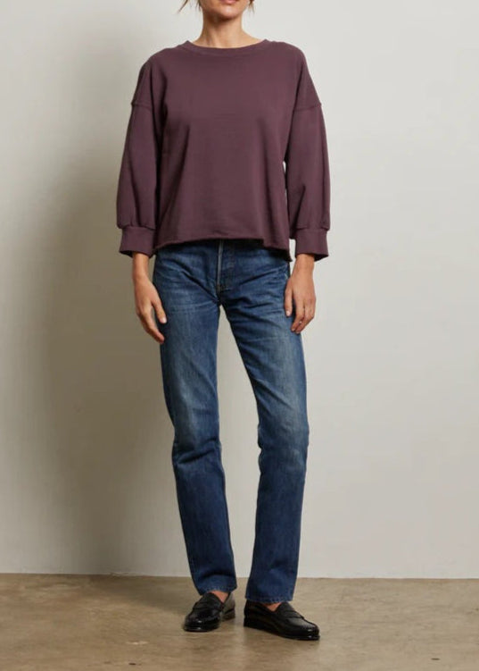 Perfect White Tee Niall French Terry 3/4 Crewneck Sweatshirt | Plum