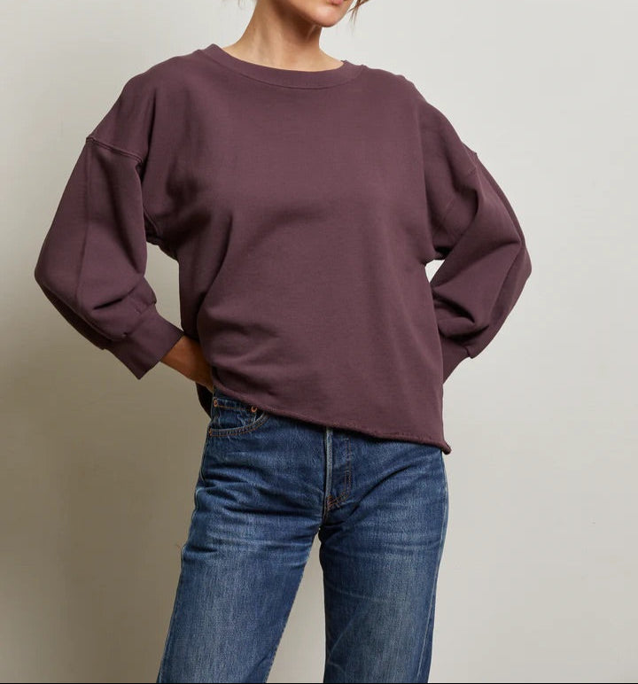 Perfect White Tee Niall French Terry 3/4 Crewneck Sweatshirt | Plum