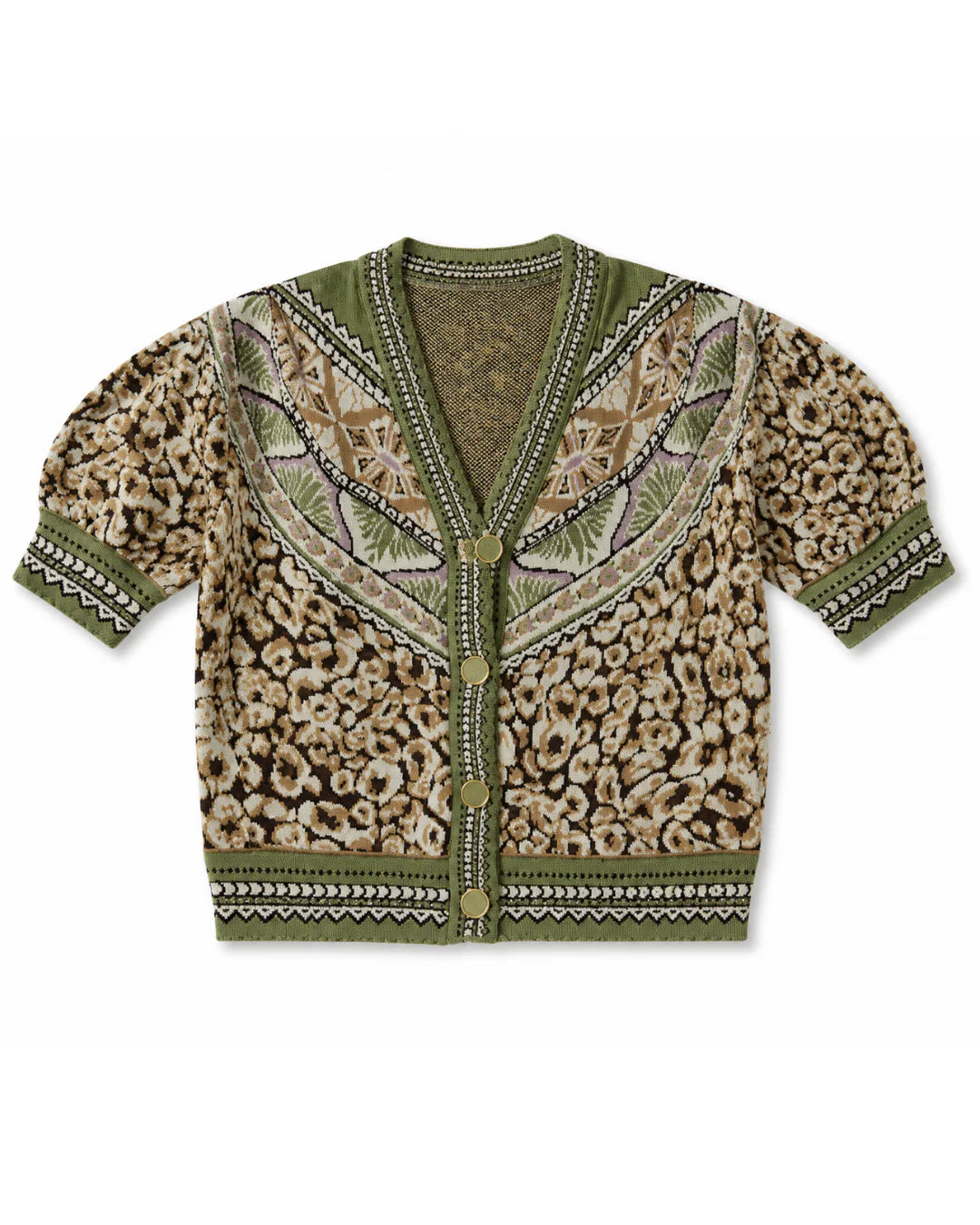 FARM Rio Leopard Knit Short Sleeve Cardigan