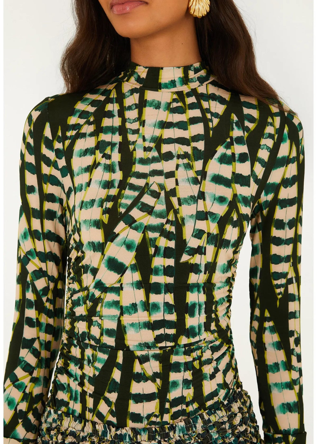 FARM Rio Striped Leaves Moss Green Blouse