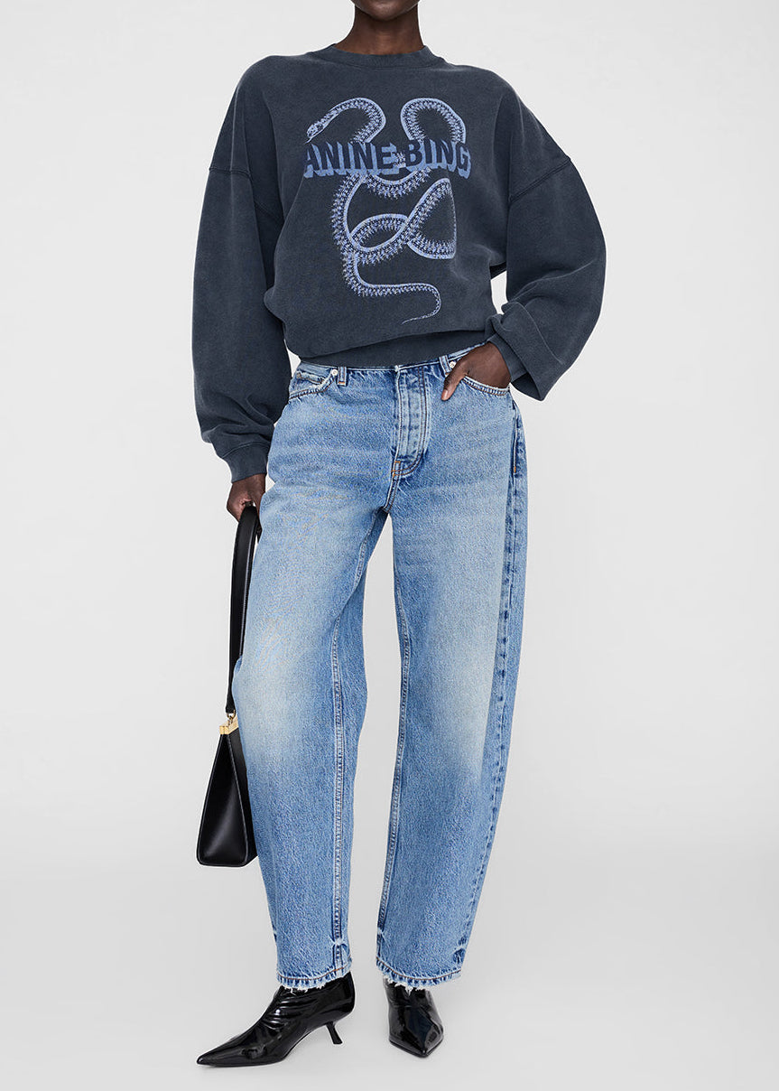 Anine Bing Harvey Crew Sweatshirt Snake | Washed Black