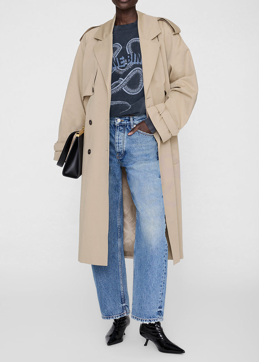 Anine Bing Harvey Crew Sweatshirt Snake | Washed Black