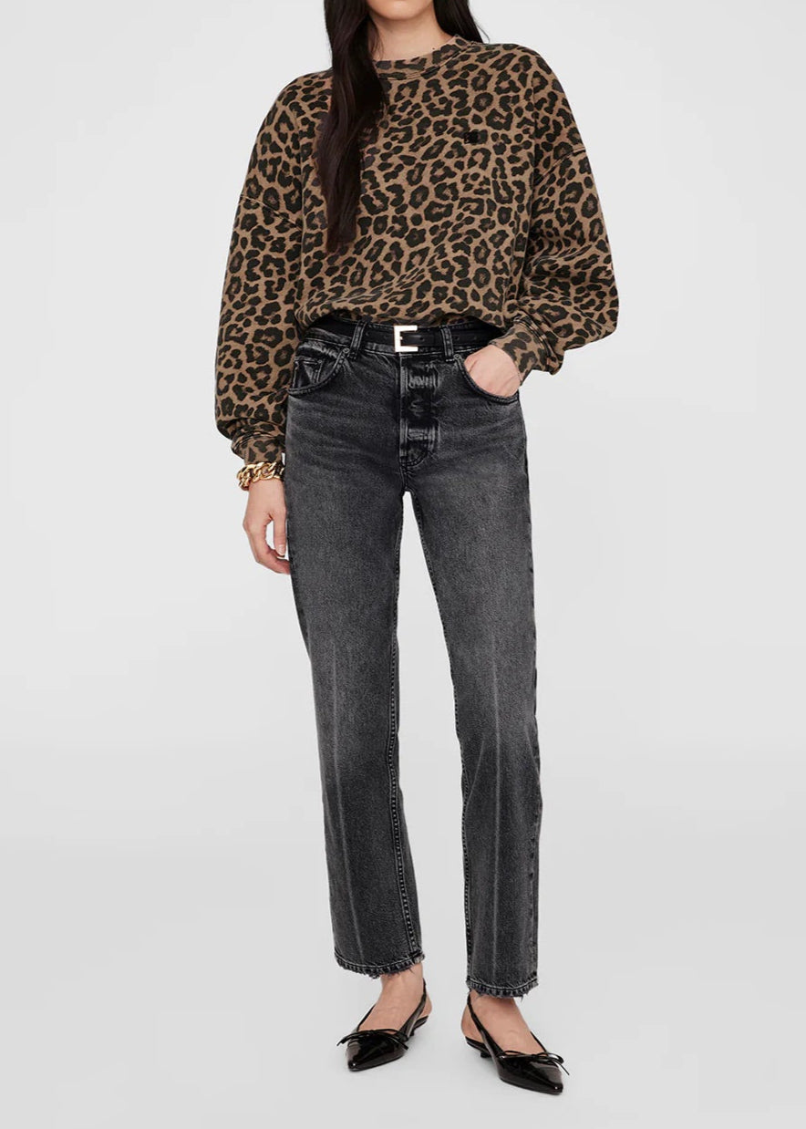 Anine Bing Miles Sweatshirt | Black And Brown Leopard