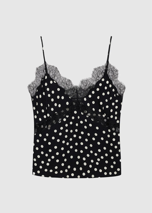Anine Bing Amelie Camisole | Black And White Double Dot Jacquard